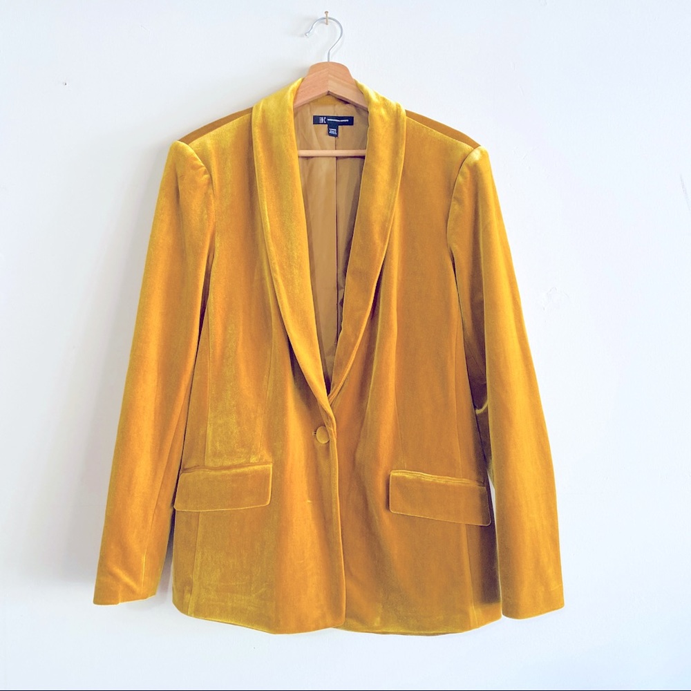 New INC International Concepts Gold Yellow Velvet Boyfriend Blazer Jacket L